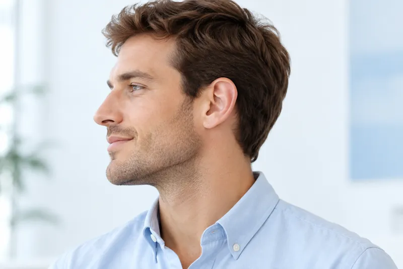 Imagen ilustrativa para la guía de Otoplastia: perfil de un hombre adulto.
